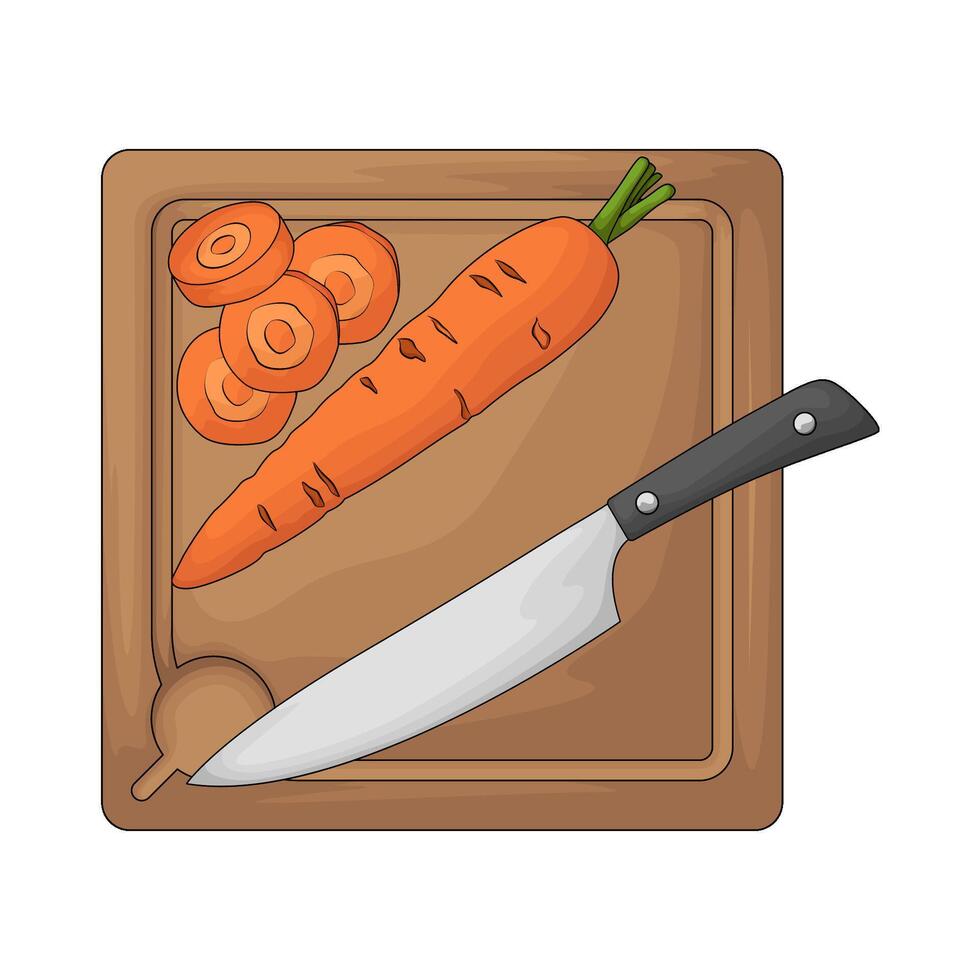 a chopping board used as a base for cutting carrots vector