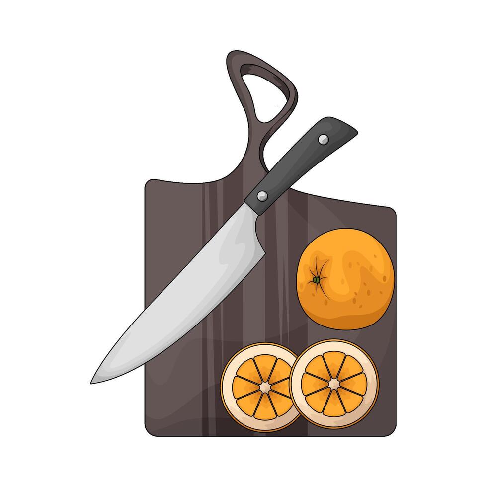 a chopping board used as a base for cutting orange fruit vector