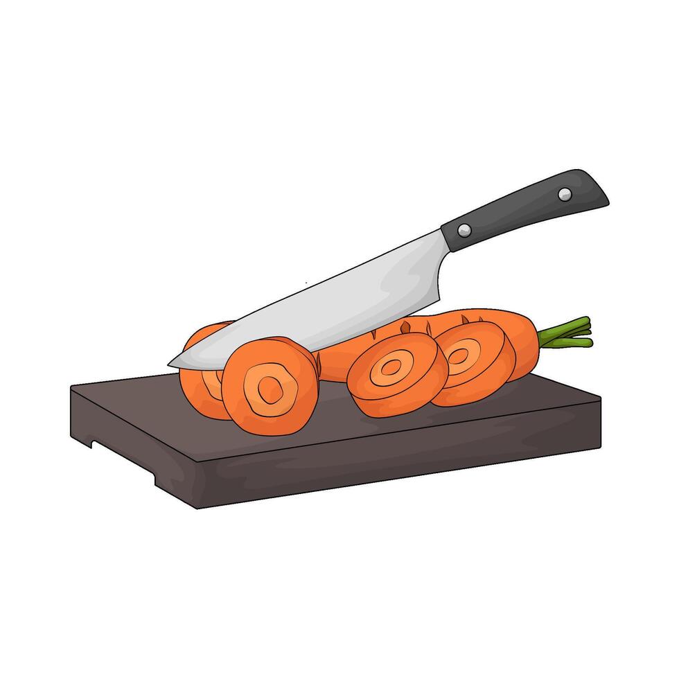 illustration of a chopping board used as a base for cutting carrots vector