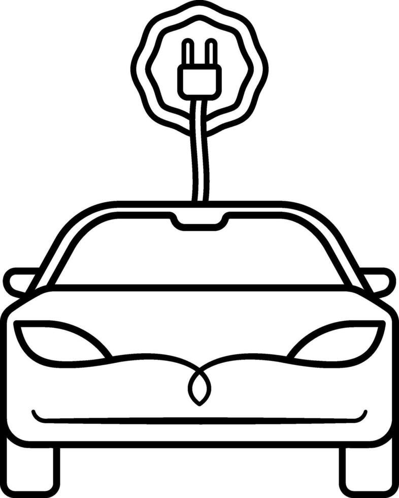 Black electric car icon with charging cable and plug, eco vehicle symbol, isolated silhouette on transparent background vector