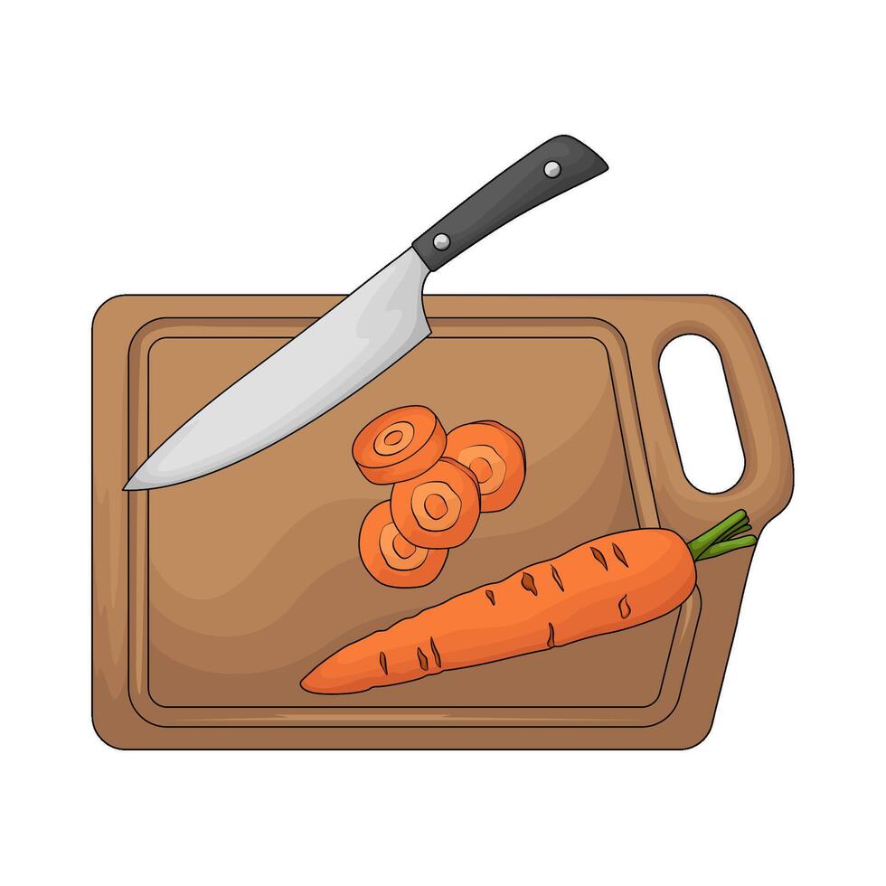 a chopping board used as a base for cutting carrots illustration vector