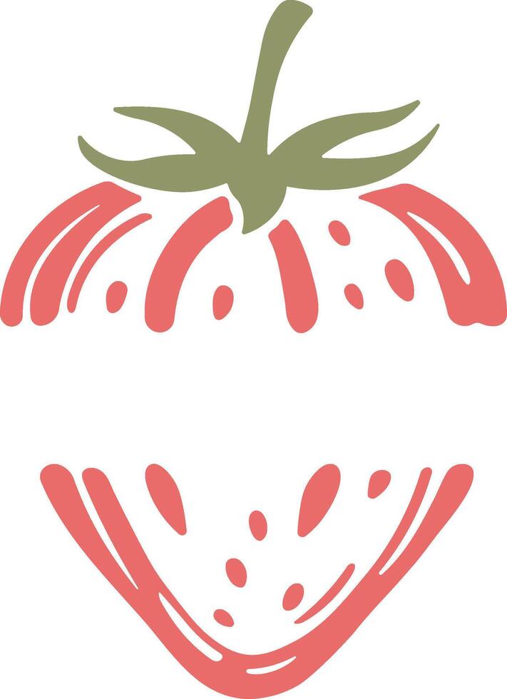 Simple minimalist illustration of a half-sliced strawberry or wild strawberry with free space for text. Suitable for food design, packaging, labels, summer themes. vector