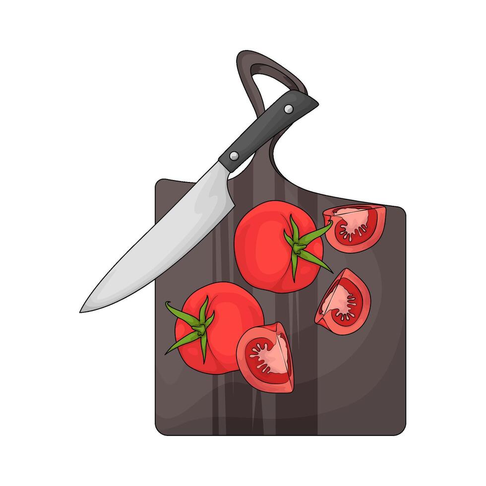 illustration of a chopping board used as a base for cutting tomato vector