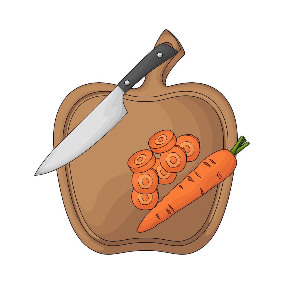 illustration of a chopping board used as a base for cutting carrot vector