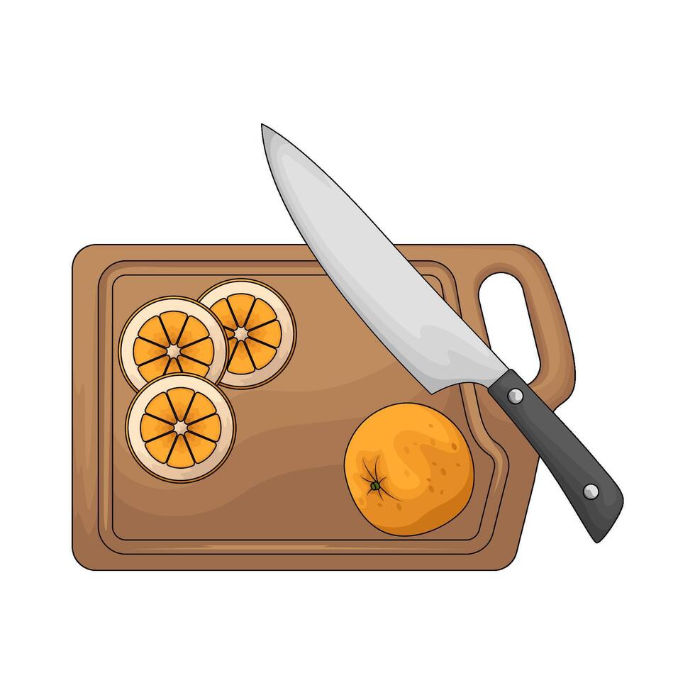 illustration of a chopping board used as a base for cutting orange fruit vector