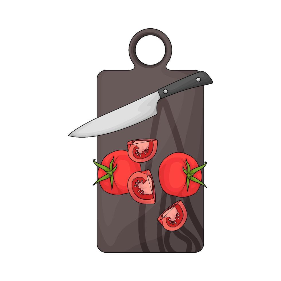 tomato cut on a chopping board vector