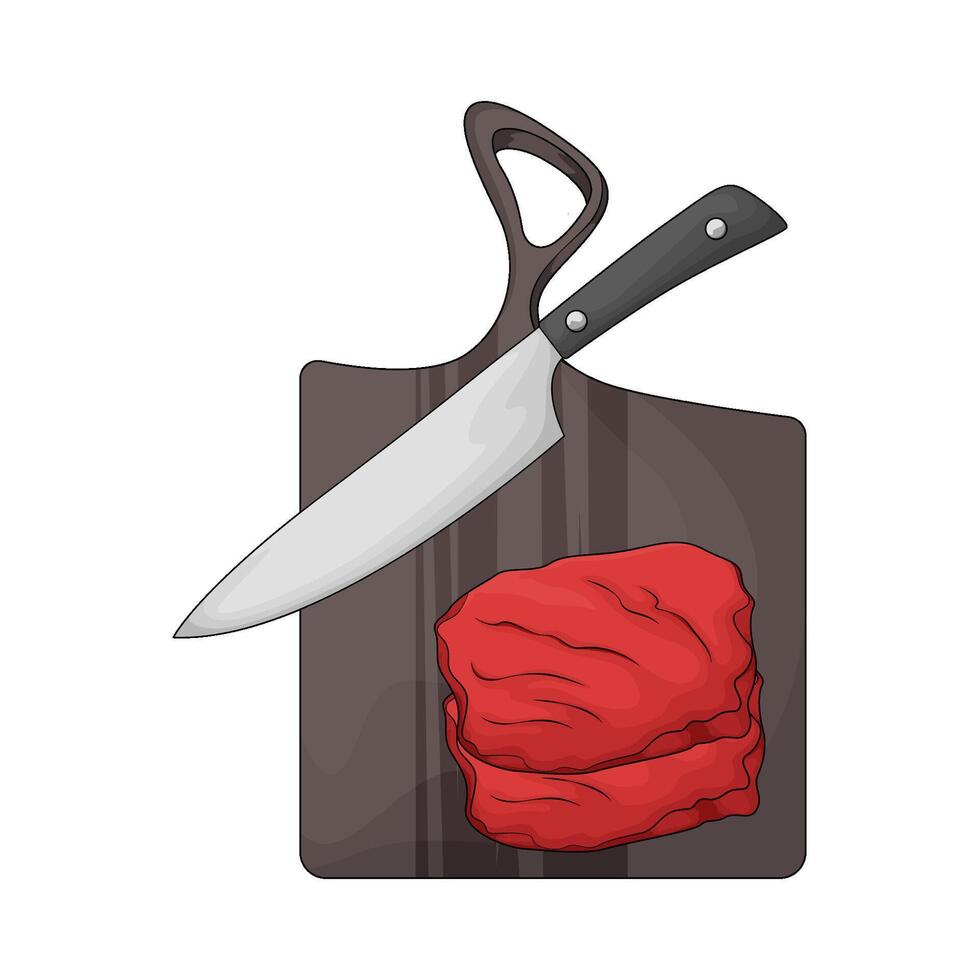 a chopping board used as a base for cutting meat illustration vector