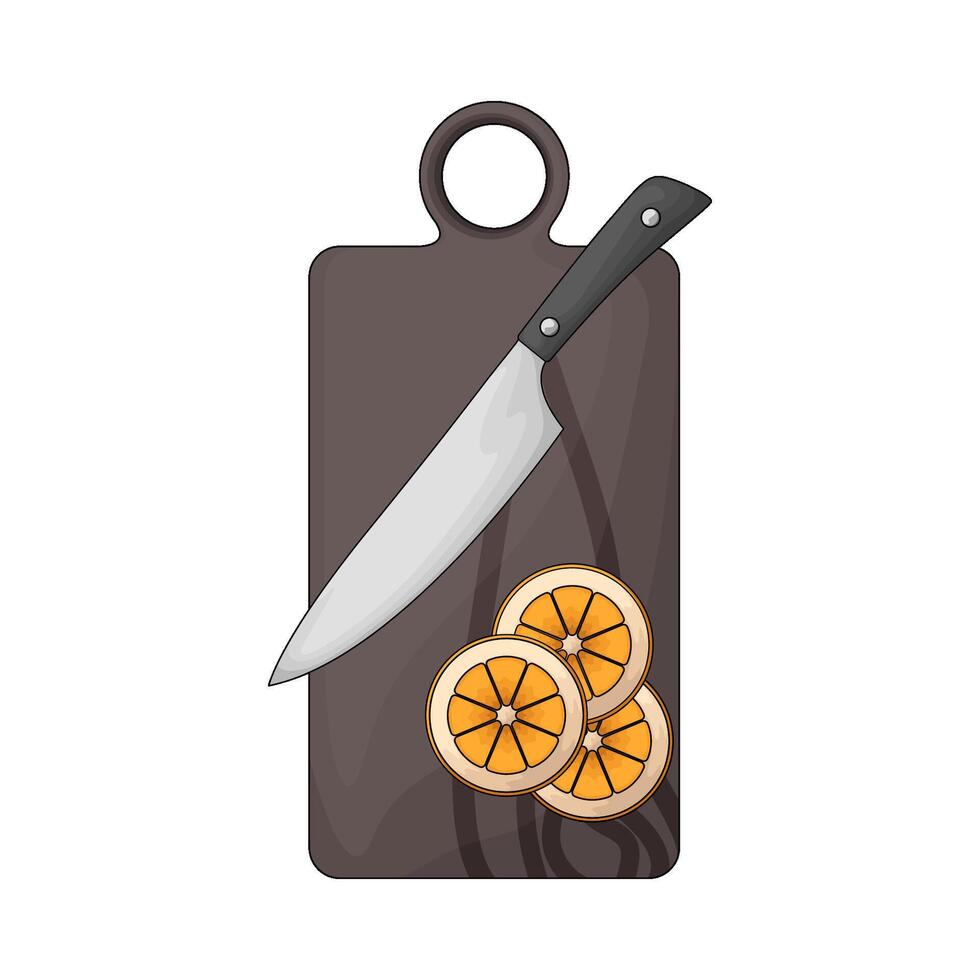 a chopping board used as a base for cutting orange vector