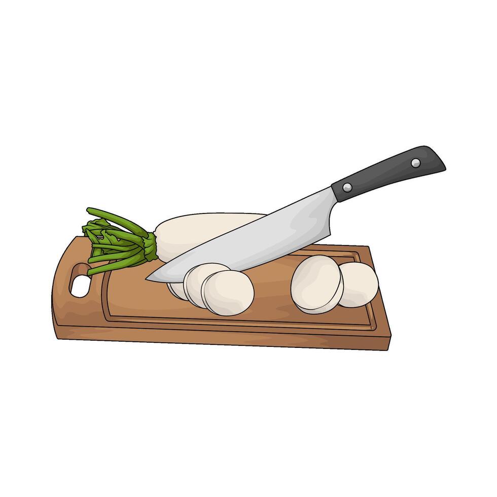 illustration of a chopping board used as a base for cutting radish vector