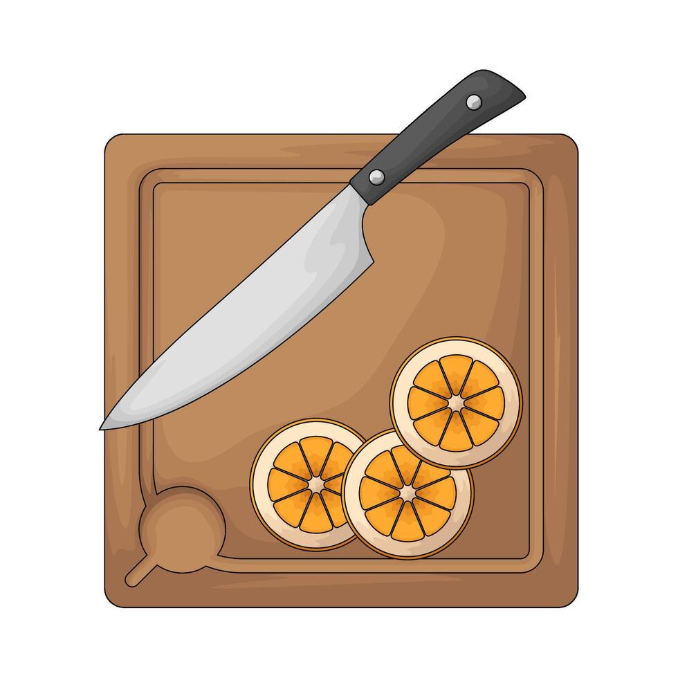 illustration of a chopping board used as a base for cutting orange vector