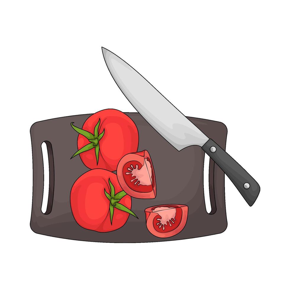 illustration of tomato cut on a chopping board vector
