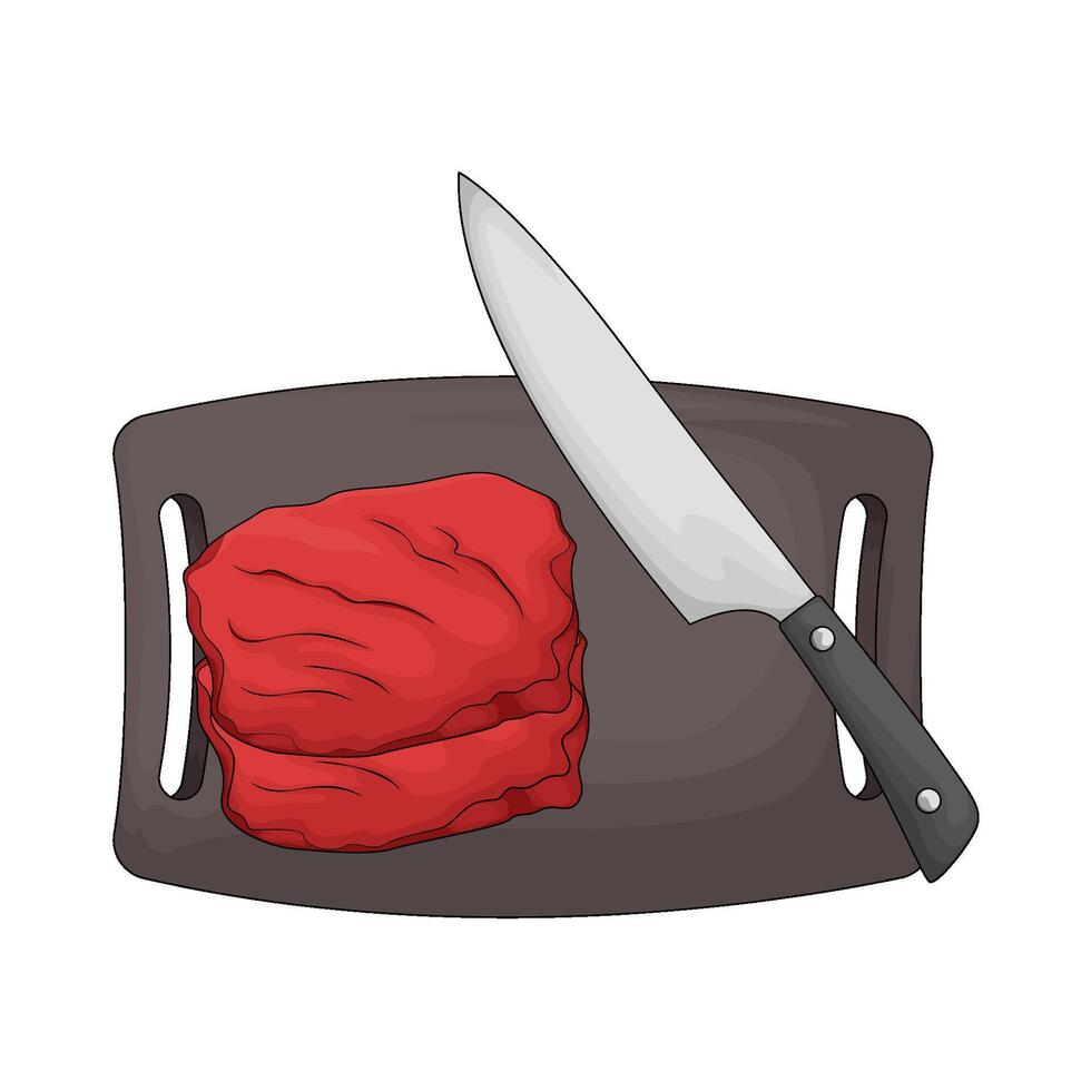 a chopping board used as a base for cutting fresh meat illustration vector