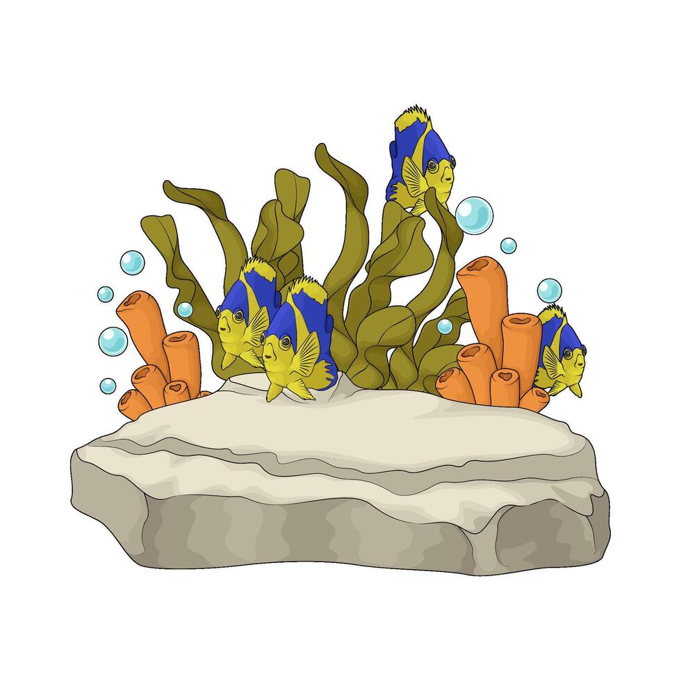 fish surrounding seaweed and coral vector