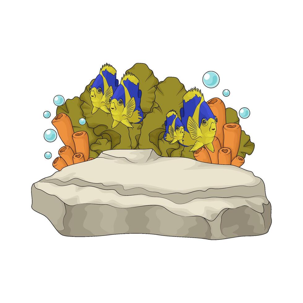 illustration of fish surrounding seaweed with coral vector