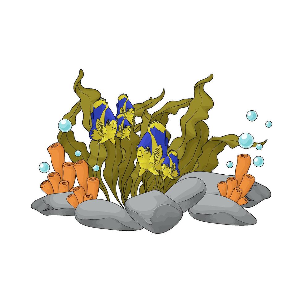 coral and seaweed and fish vector