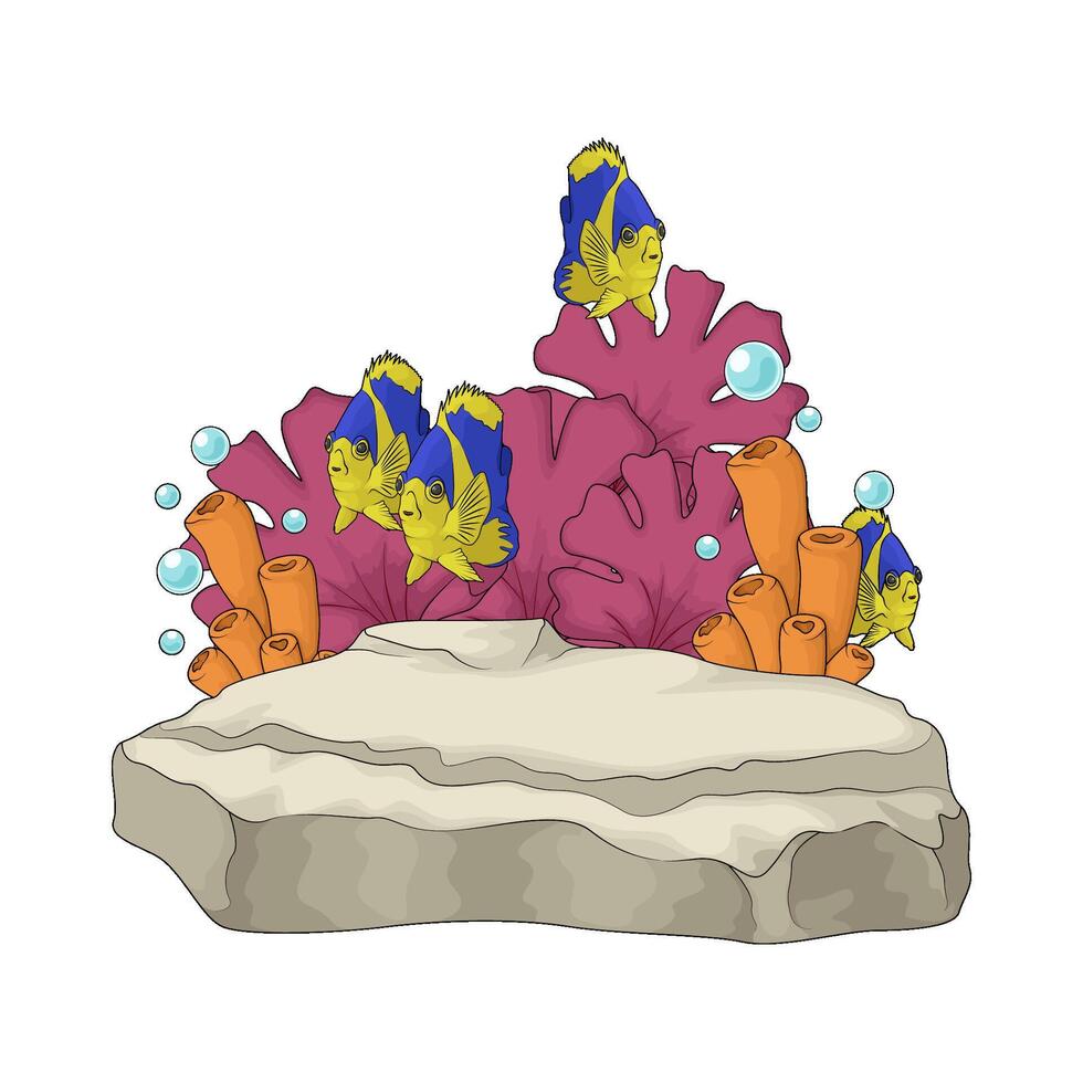 coral and seaweed with fish illustration vector