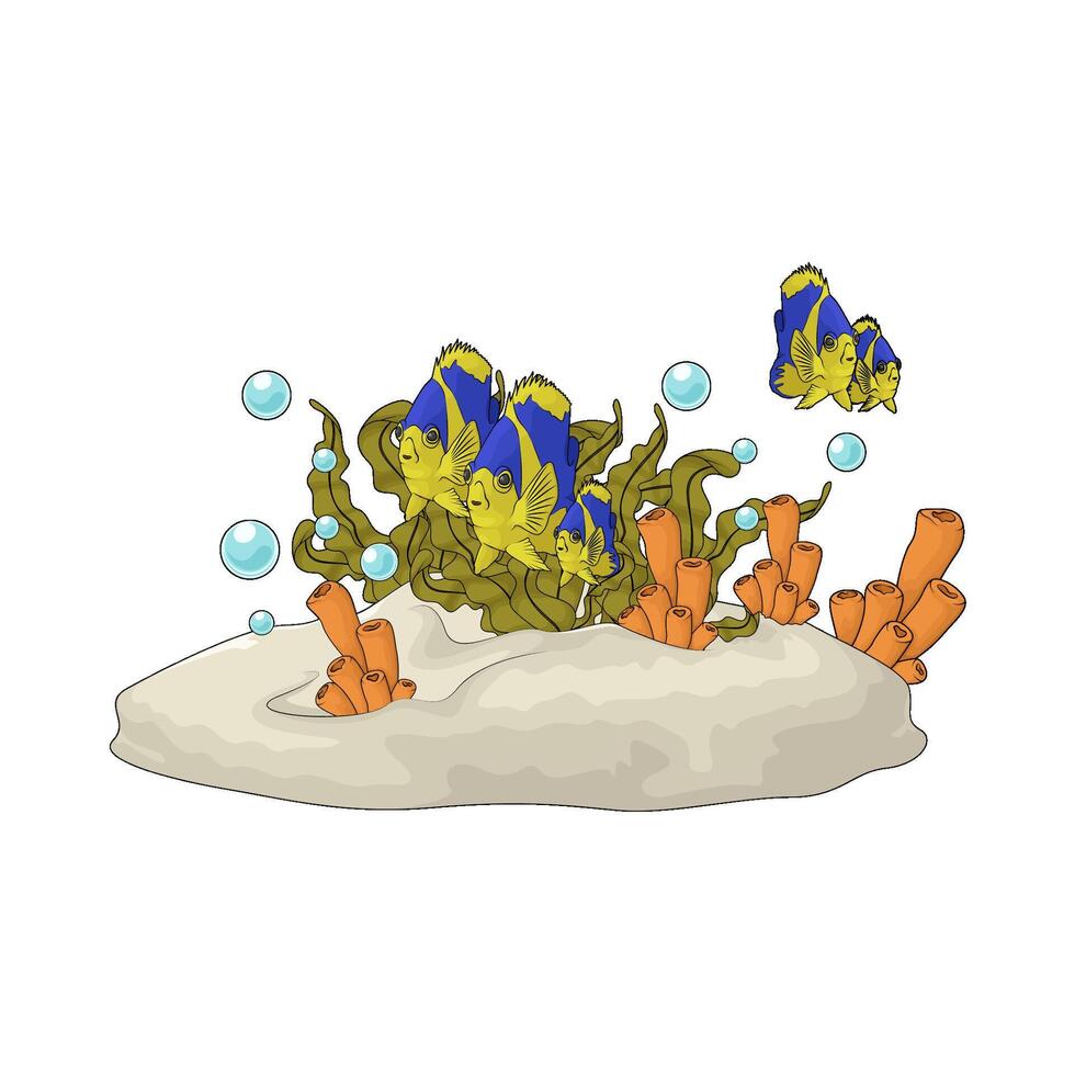 coral and seaweed with fish vector