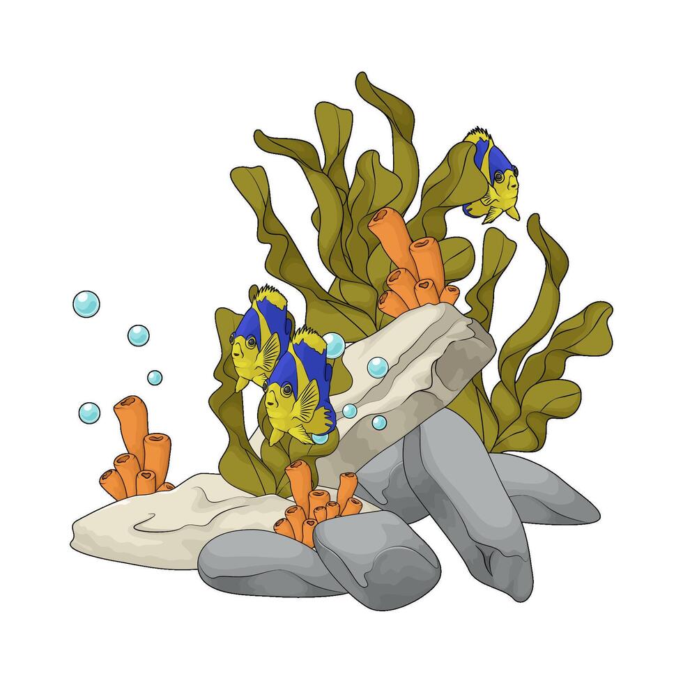 coral and seaweed and tropical fish vector