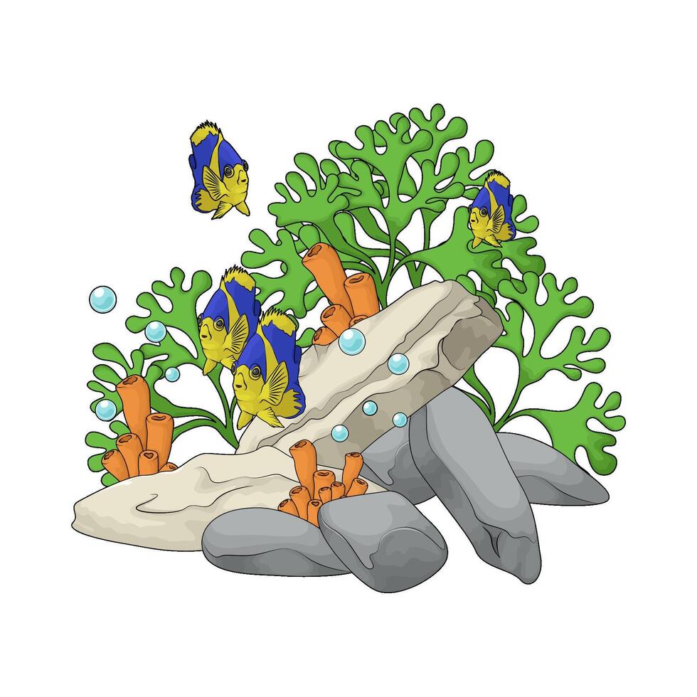 illustration of coral and seaweed and tropical fish vector