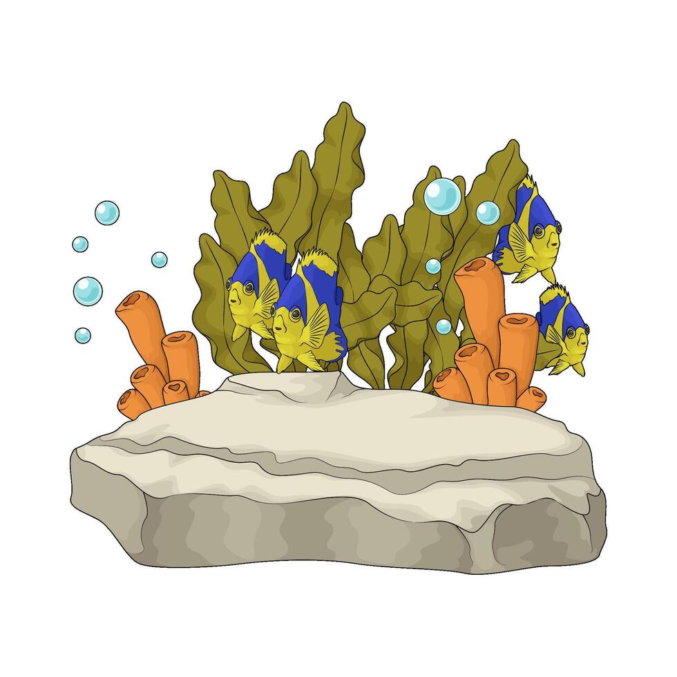 coral and seaweed with fish under the sea vector