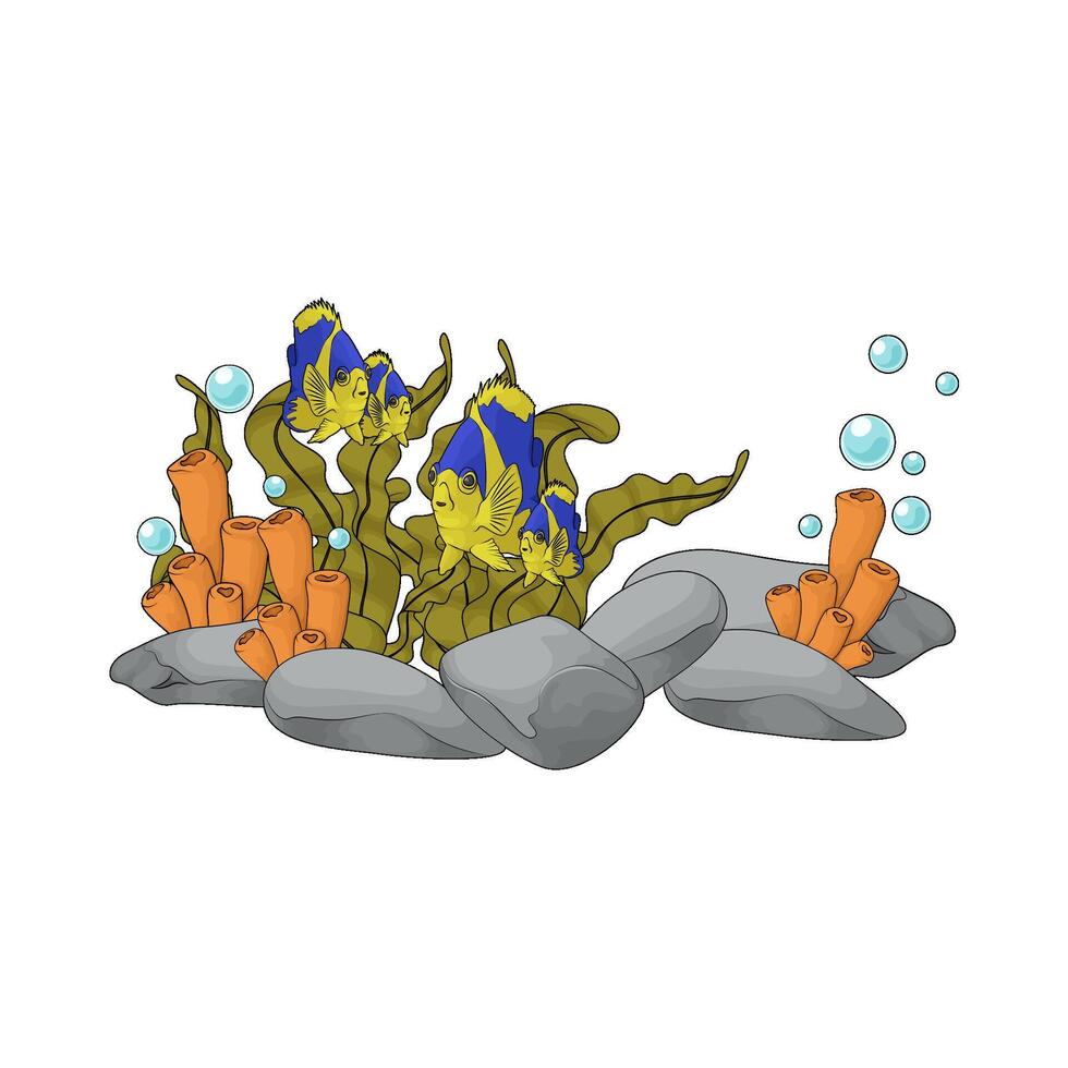 illustration of coral and seaweed with fish under the sea vector