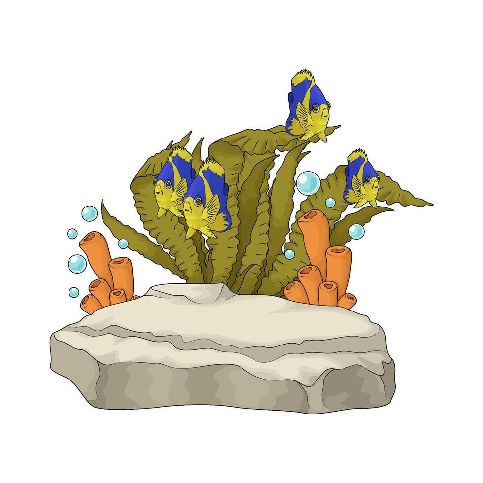 tropical fish near seaweed illustration vector