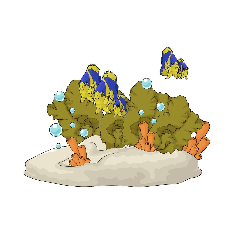 illustration of fish surround the seaweed vector