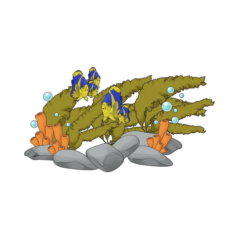 tropical fish near seaweed vector