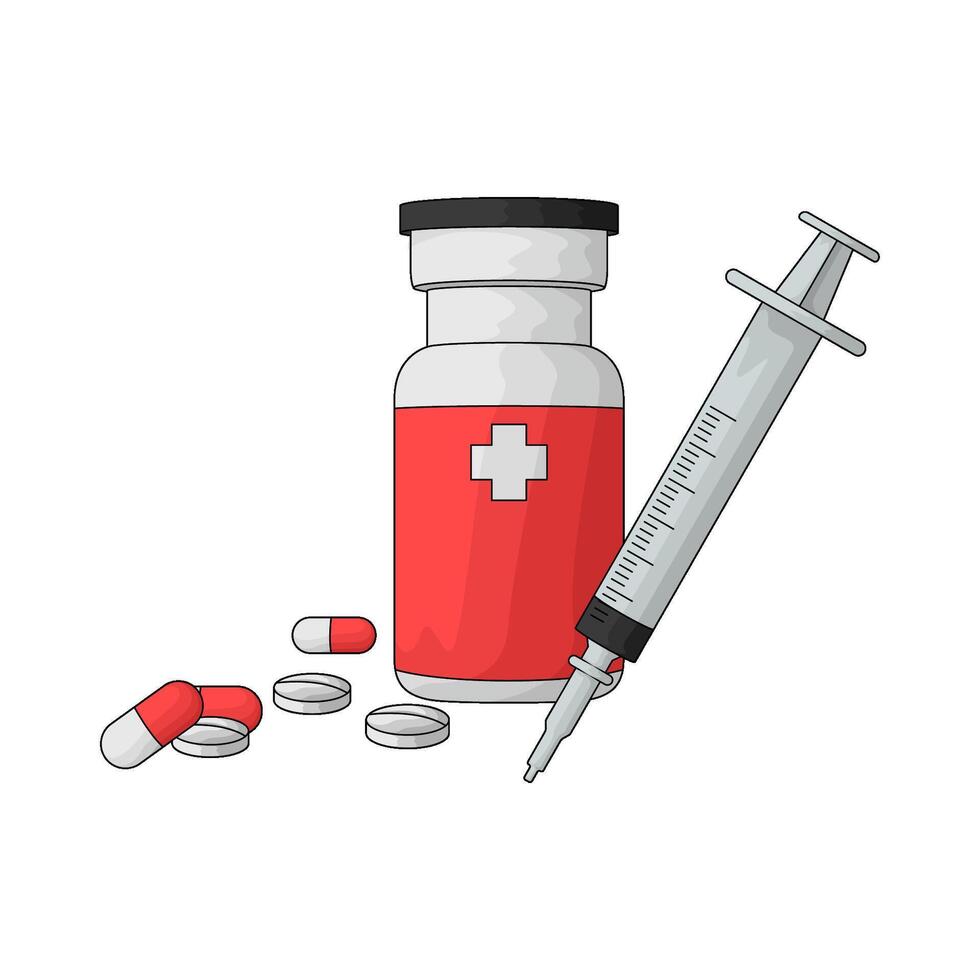 illustration of pill bottle with syringe vector