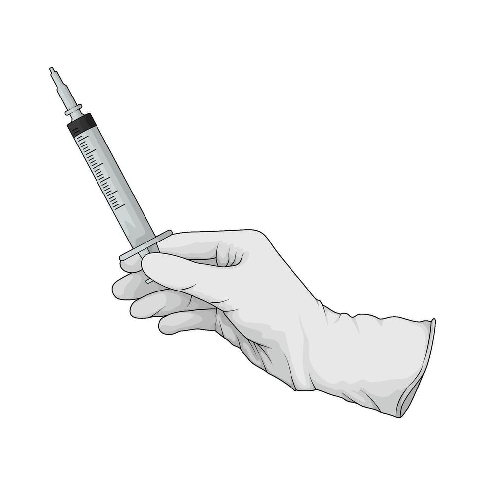 illustration of doctor's hand holding an injection vector