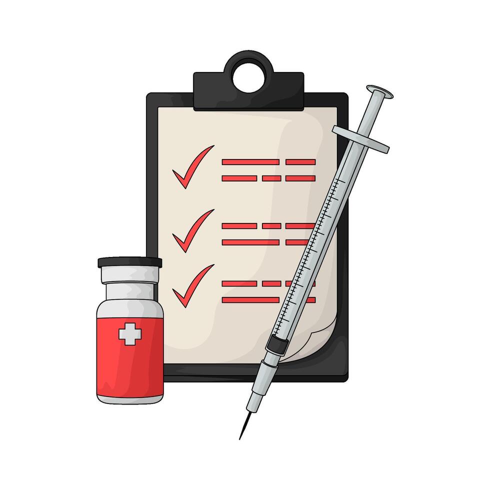 syringe with Vaccination Checklist illustration vector