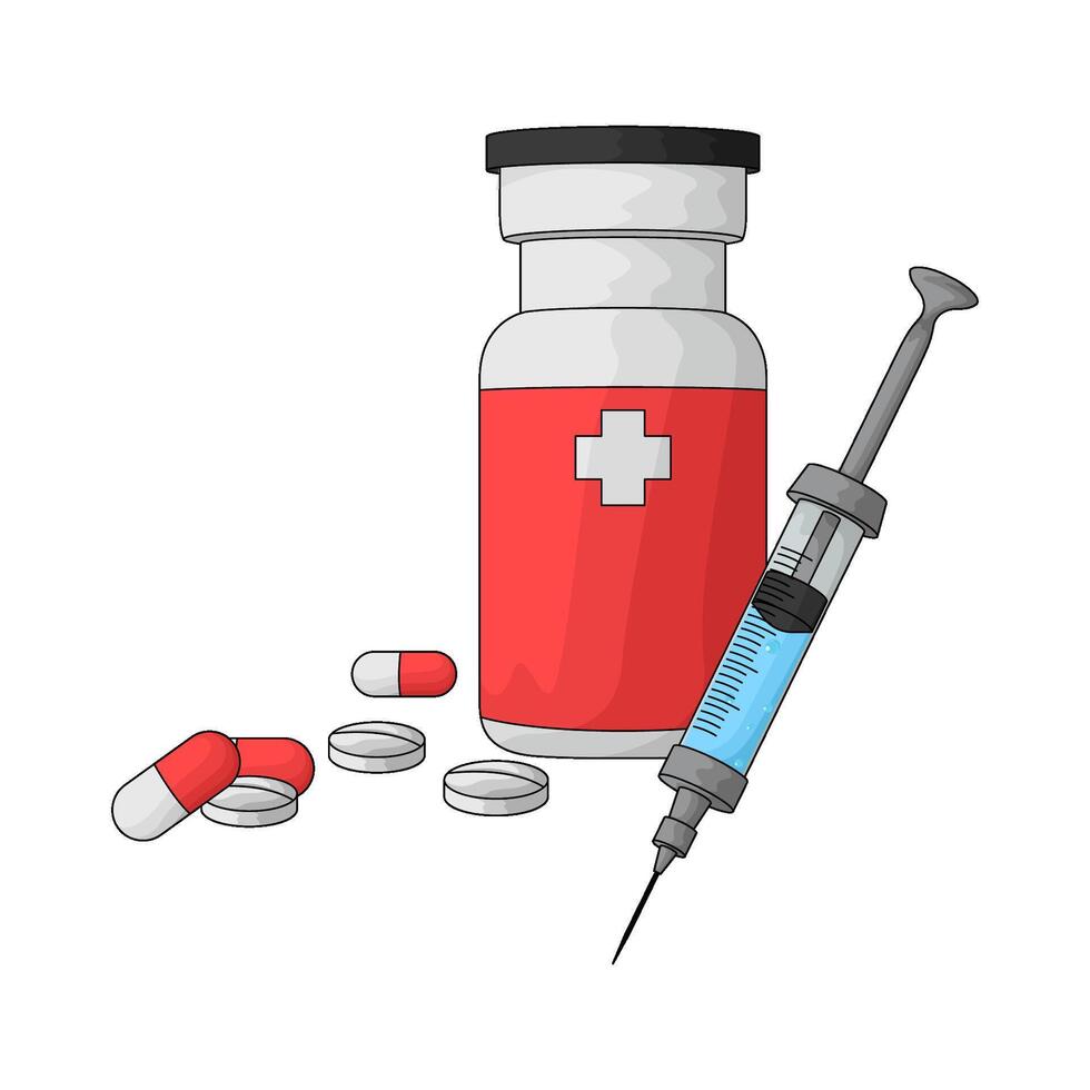 syringe with pill bottle illustration vector
