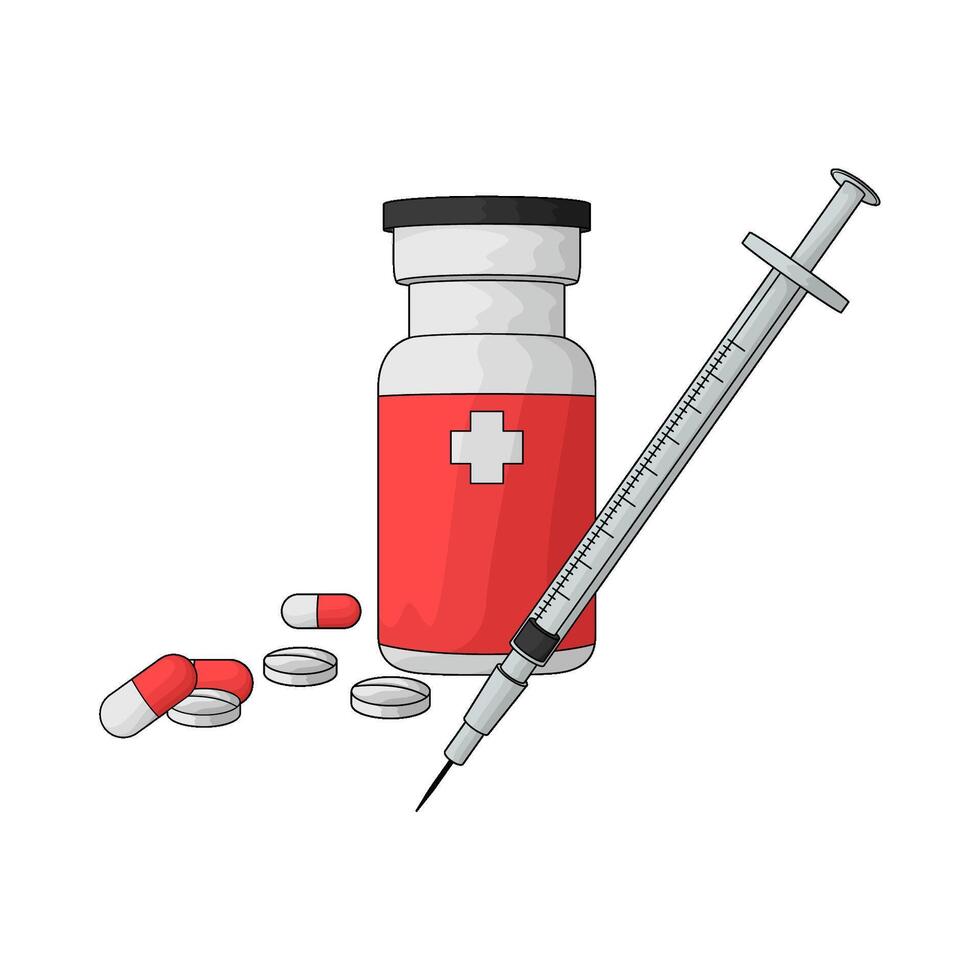 syringe with pill bottle vector