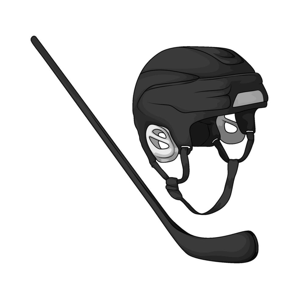 hockey helmet and hockey stick illustration vector