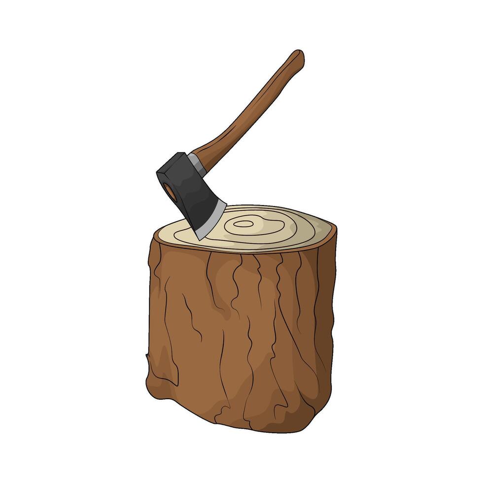 axe stuck in wood vector