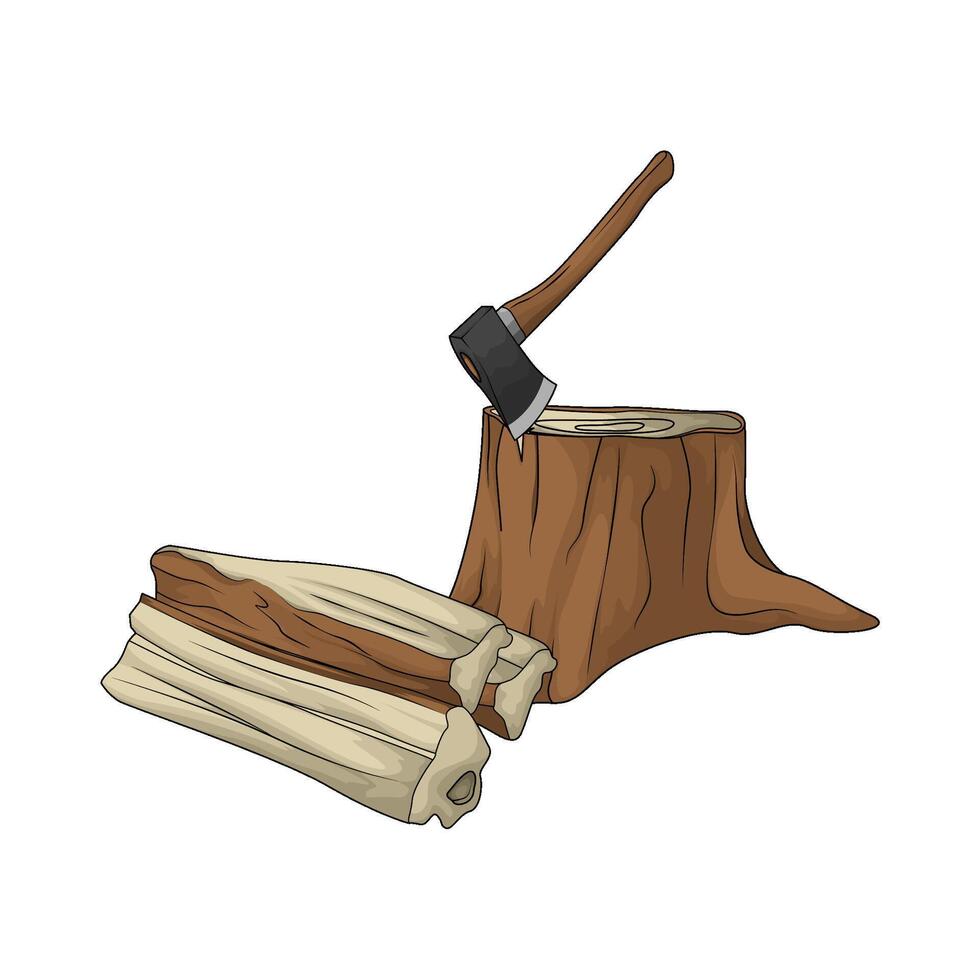 illustration of axe stuck in wood vector