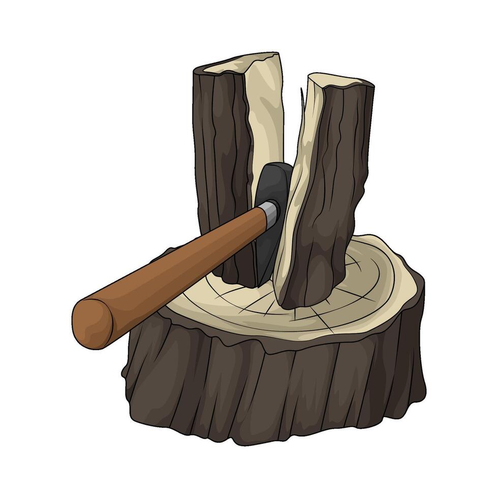 splitting wood with axe vector