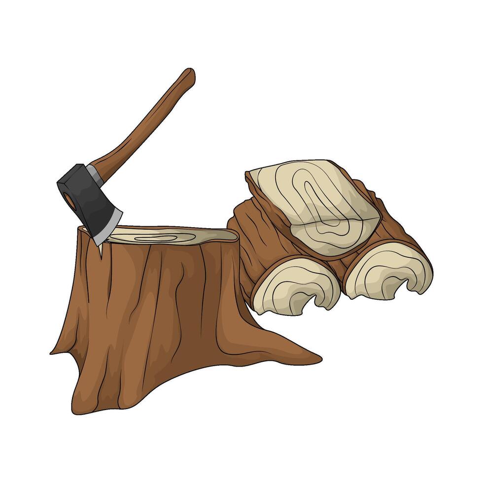 axe stuck in woods vector