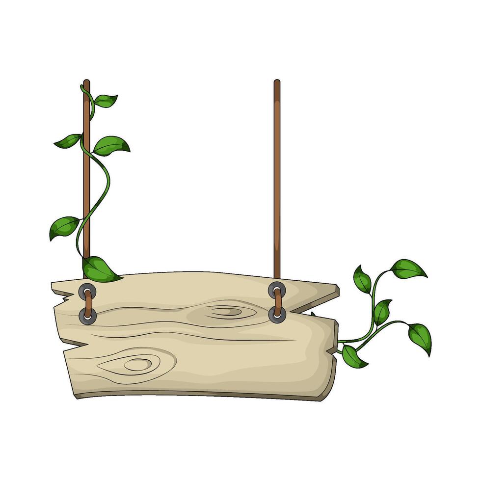illustration of wooden board hanging with leaves vector