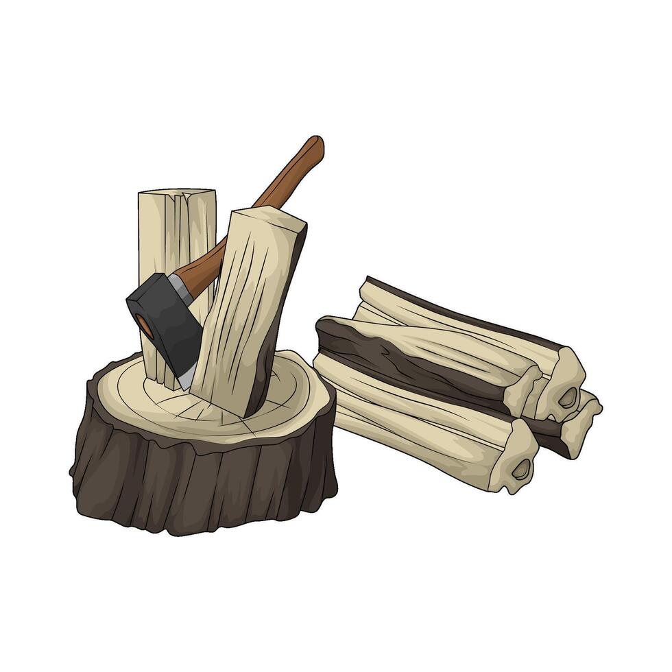 illustration of splitting wood with an axe vector