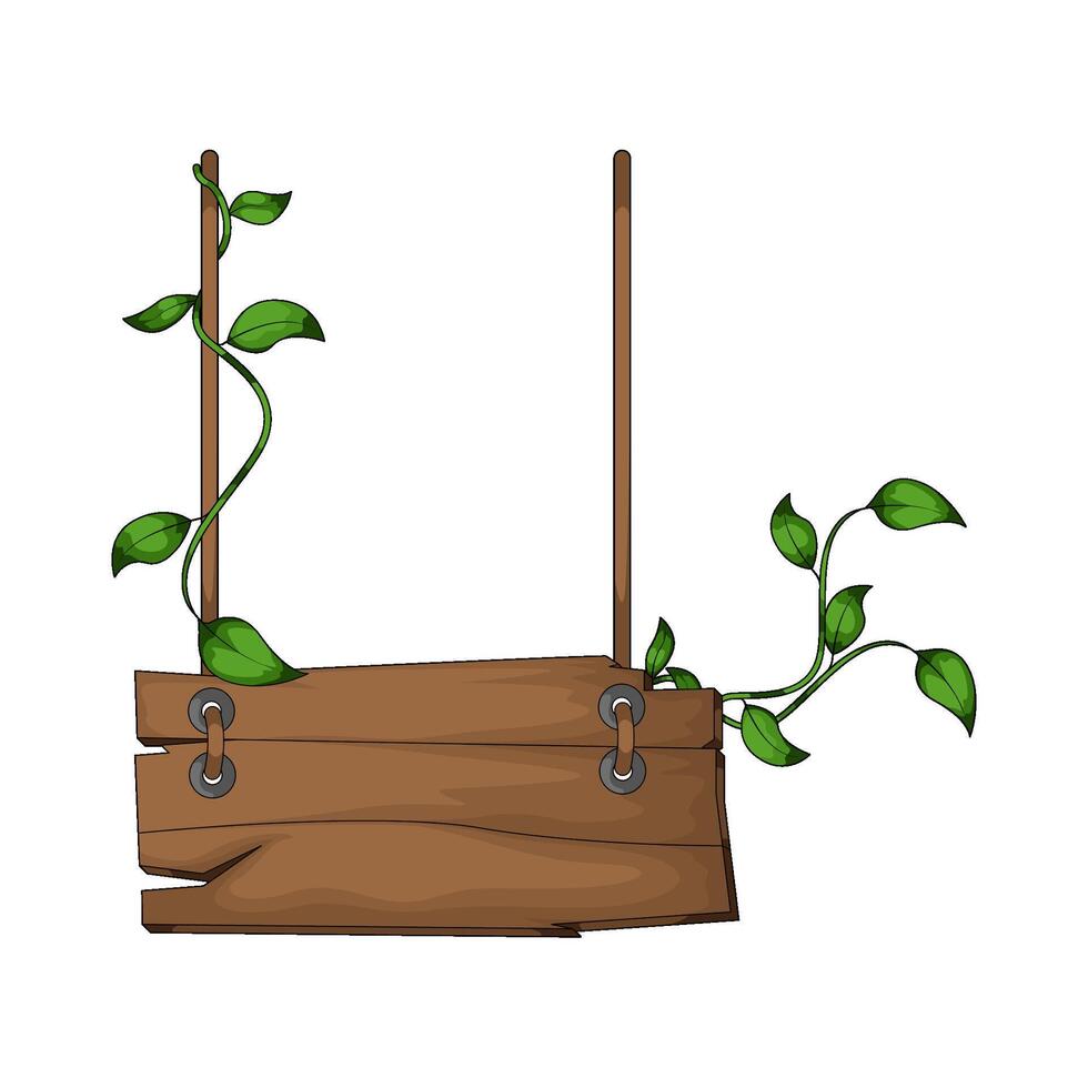 illustration of wooden boards hanging with leaves vector