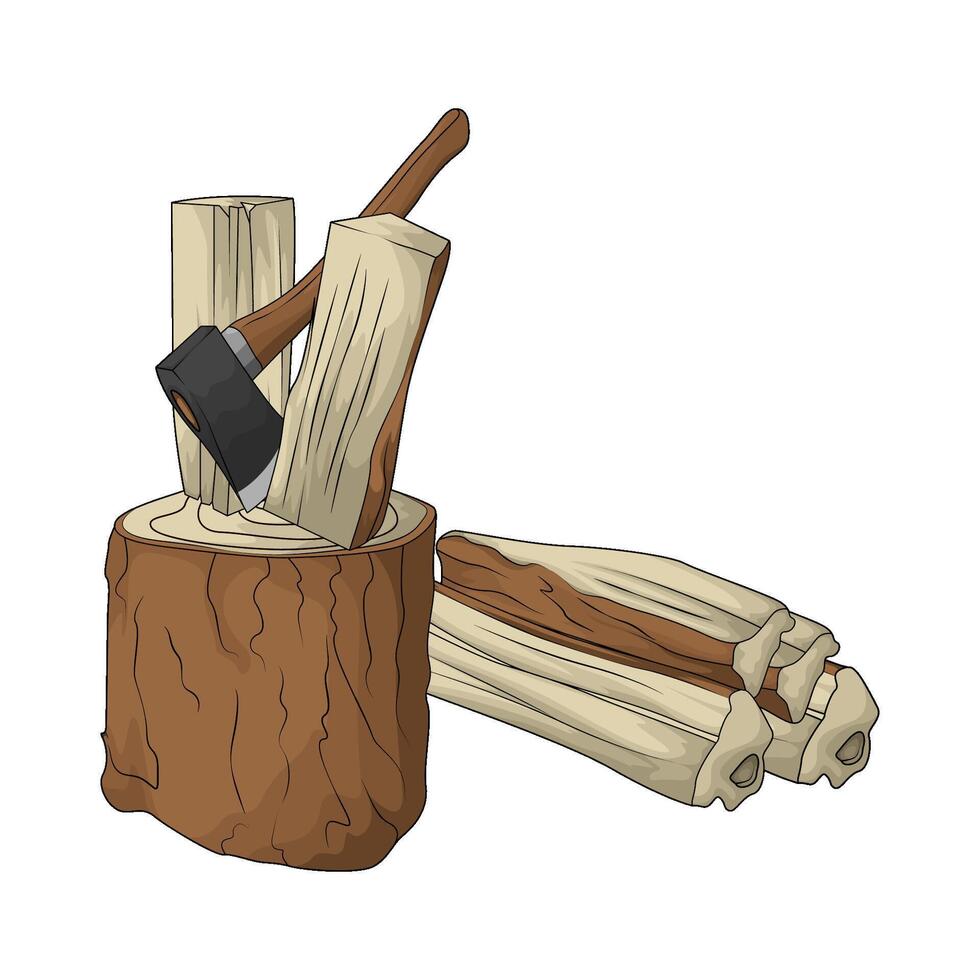 splitting wood with an axe vector