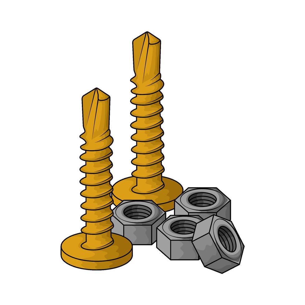 gold screws with nut vector