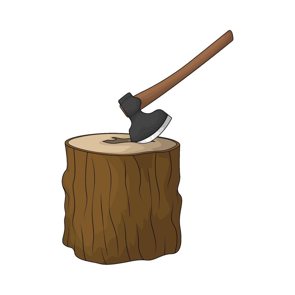 wood trunk with axe illustration vector