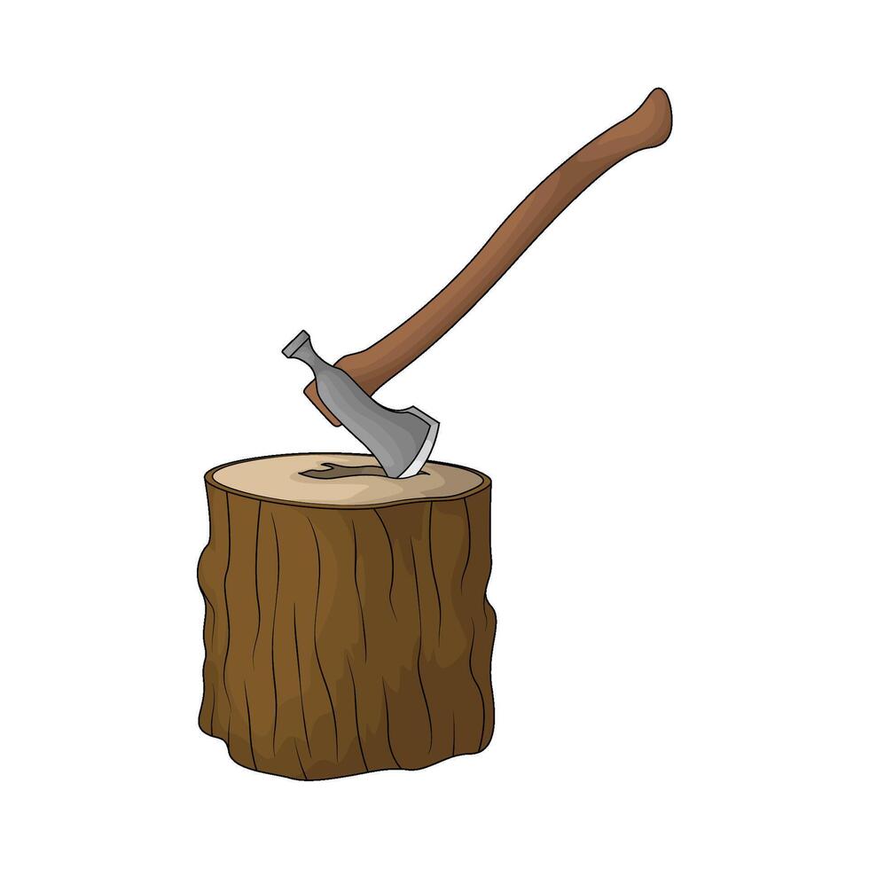 wood trunk and axe illustration vector