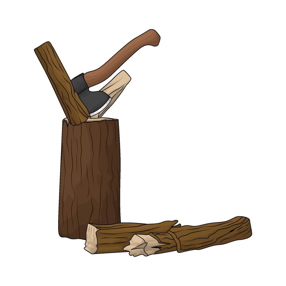 axe with pieces of wood vector