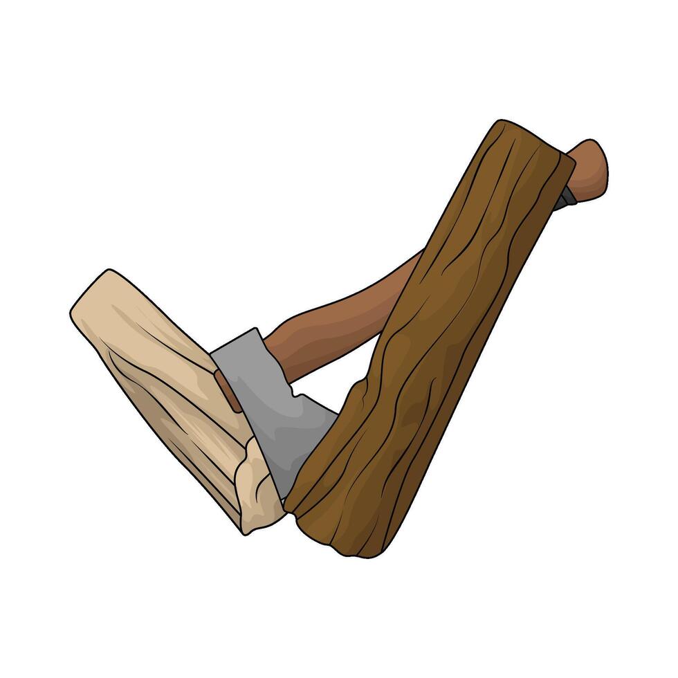 ax and pieces of wood vector