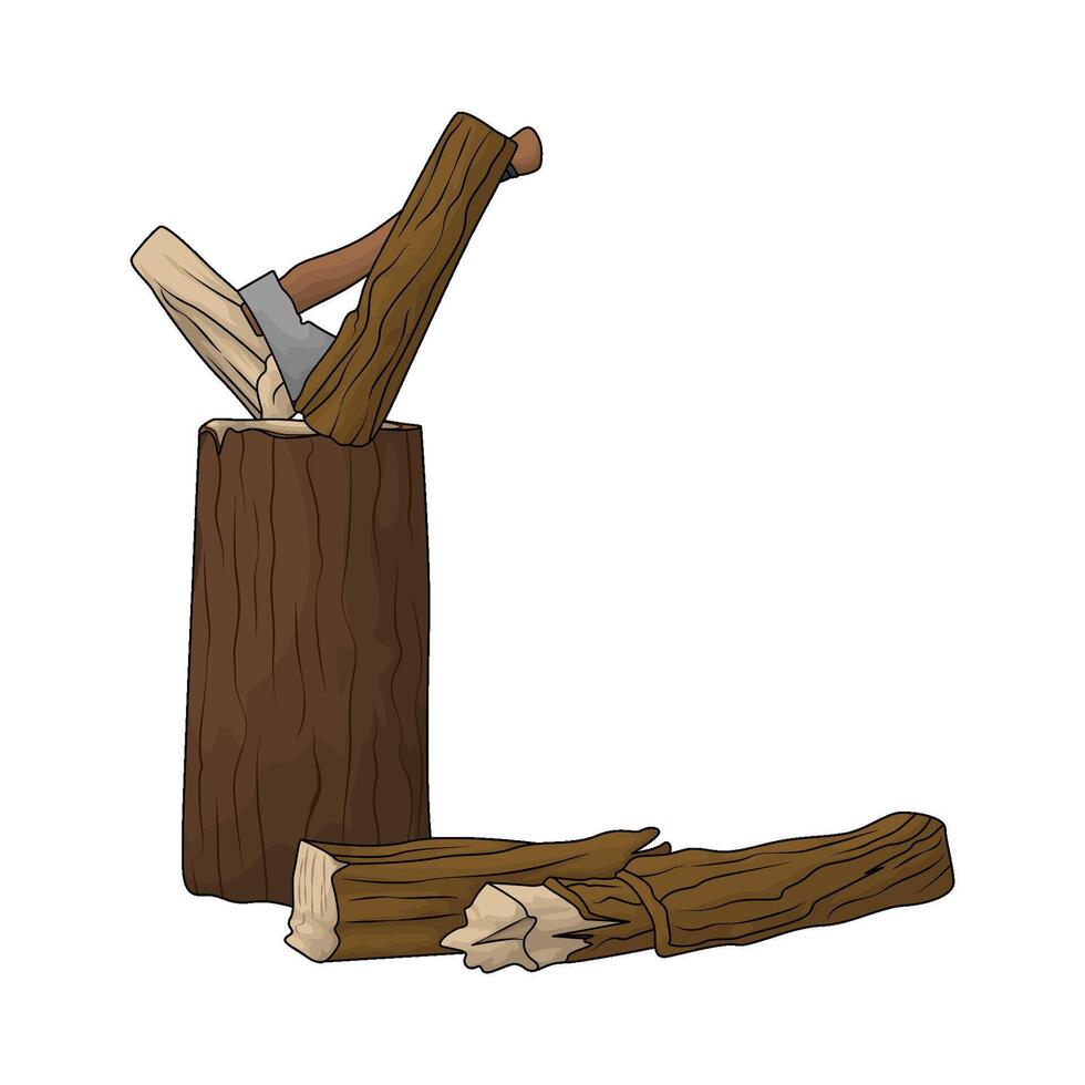 wood cut using an axe illustration vector