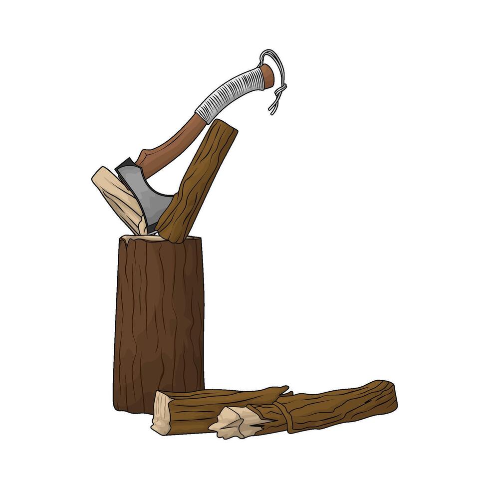 wood cut with an axe illustration vector