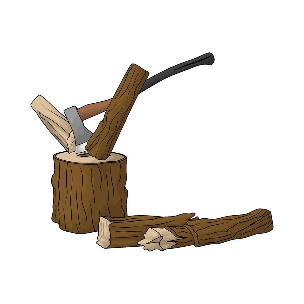 illustration of axe with wood trunk vector